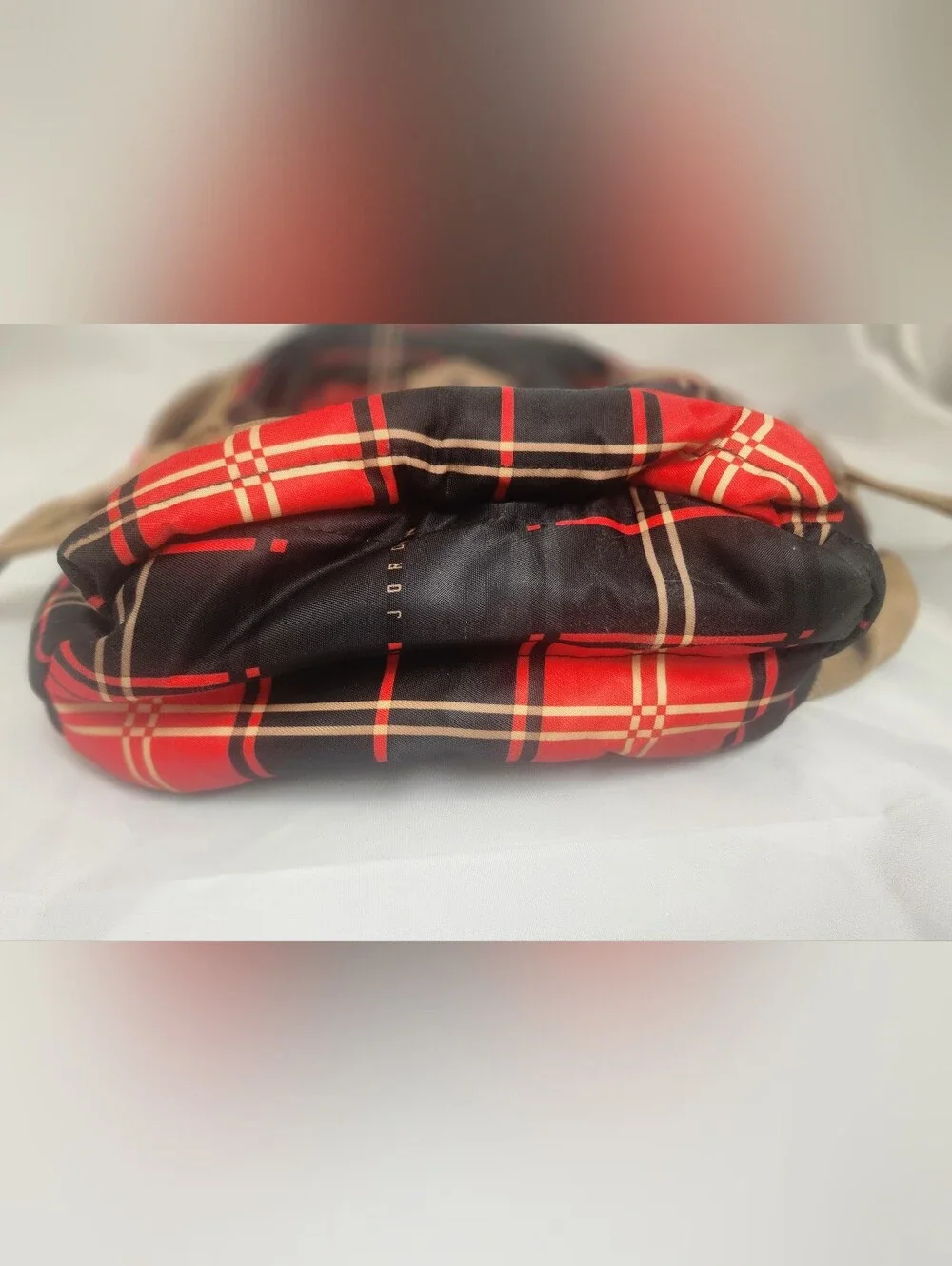 Jordan Black and Red Plaid Backpack with Tan Accents Like New!!